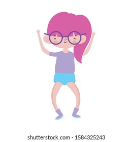 cute little girl happy with glasses cartoon character vector illustration