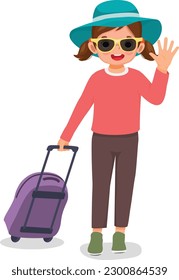 cute little girl in hat and sunglasses going for traveling on summer vacation