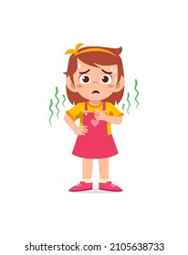 cute little girl have sweaty body and bad smell