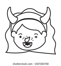 cute little girl head with devil costume