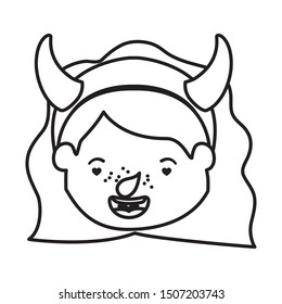 cute little girl head with devil costume