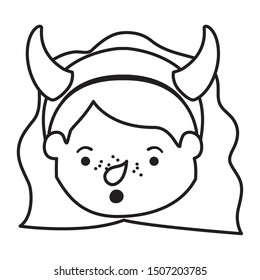 cute little girl head with devil costume