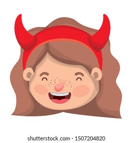 cute little girl head with devil costume