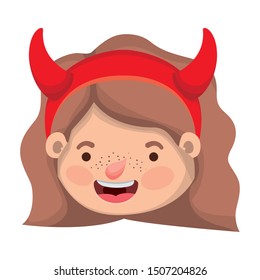 cute little girl head with devil costume