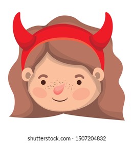 cute little girl head with devil costume