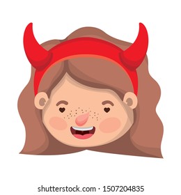 cute little girl head with devil costume
