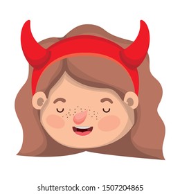 cute little girl head with devil costume