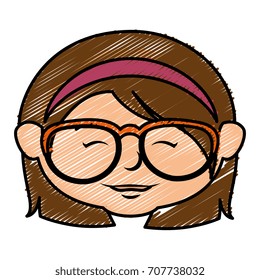 cute little girl head with glasses character