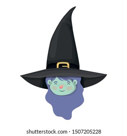 cute little girl head with witch costume