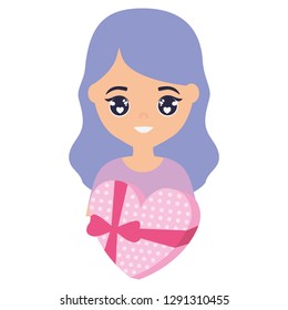 cute and little girl with heart gift