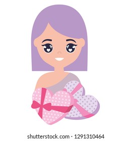 cute and little girl with heart gift