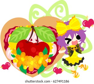 A cute little girl and a heart tart of cherry