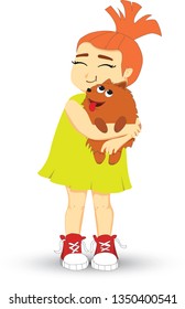Cute Little Girl with her Pet Dog on White Background