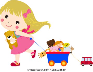 Cute little girl and her toys