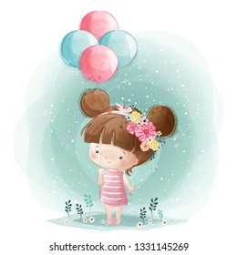 Cute Little Girl Holding Balloons