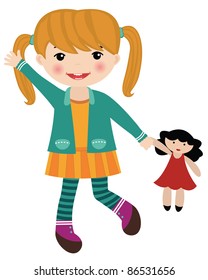 Cute little girl holding a doll