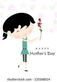 Cute little girl holding flowers on Happy Mother Day occasions.