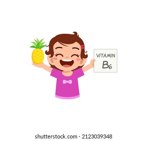 cute little girl holding fruit and vitamin card