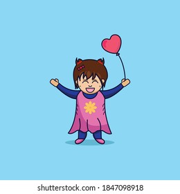 Cute little girl holding heart balloon vector illustration