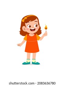 cute little girl holding match stick with fire