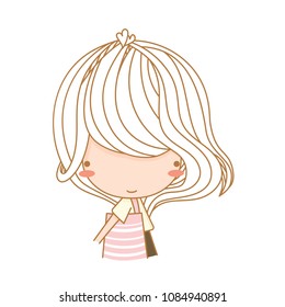 Cute little girl holding tote bag. Vector illustration, character design