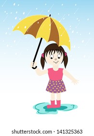 Girl Umbrella Rain Illustration Stock Vector (Royalty Free) 348553148 ...