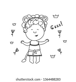 Cute little girl in a lioness costume coloring illustration vector