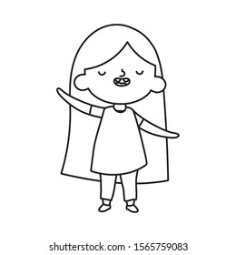 cute little girl long hair on white background vector illustration thick line
