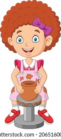 Cute little girl making pottery clay pot