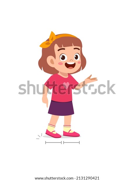 cute little\
girl measure length using foot\
step