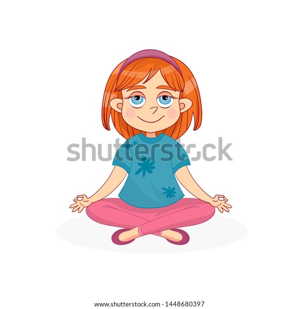 Cute Little Girl Meditating Handdrawn Cartoon Stock Vector (Royalty ...