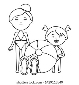 cute little girl and mother with balloon beach