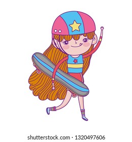 cute little girl mounted in skateboard