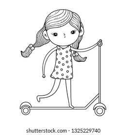 cute little girl mounted in skateboard