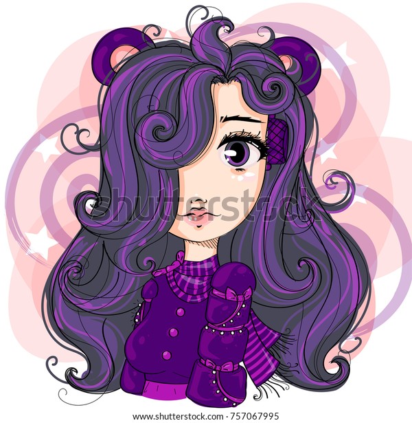 Cute Little Girl Mouse Ears Purple Stock Vector Royalty Free