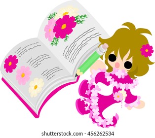A cute little girl and the notebook of cosmos