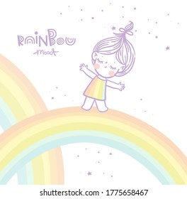 Cute little girl on the rainbow