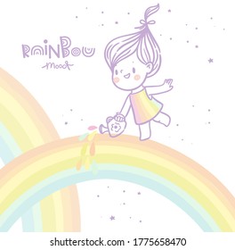 Cute little girl on the rainbow