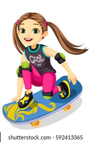 Cute little girl on a skateboard making cool tricks