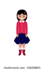 Cute little girl on a white background. Cartoon character. Vector illustration.