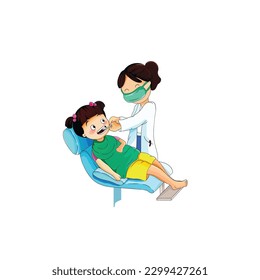 Cute little girl opening Big Mouth at the dentist cartoon flat isolated on white background vector illustration