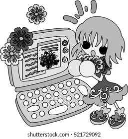 A cute little girl and the PC of cosmos