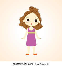 Cute little girl with pearl necklace and beautiful dress. Lady with a beautiful curly brown hair. Brunette little girl. Fashionable gal with big brown eyes. Cute sophisticated girl.