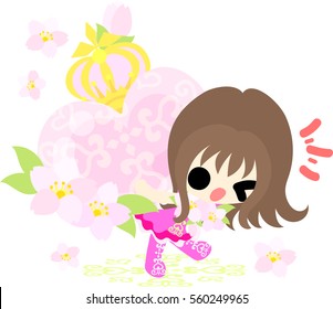 A cute little girl and a perfume of cherry blossom