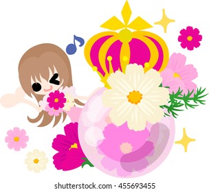 A cute little girl and the perfume of cosmos