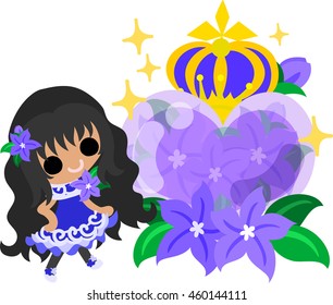 A cute little girl and the perfume of purple flower