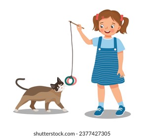 Cute little girl pet lover playing with her cat