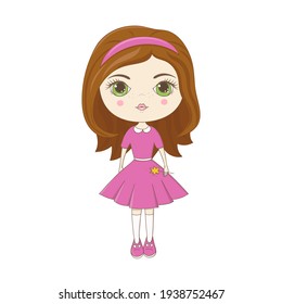 Cute little girl in pink dress. For greeting cards, posters, books, stickers, print for clothes. For birthday, baby shower, board game, books illustration.