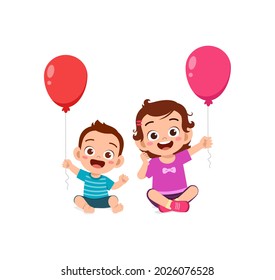 Cute Little Girl Play Balloon With Baby Sibling