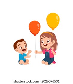 cute little girl play balloon with baby sibling